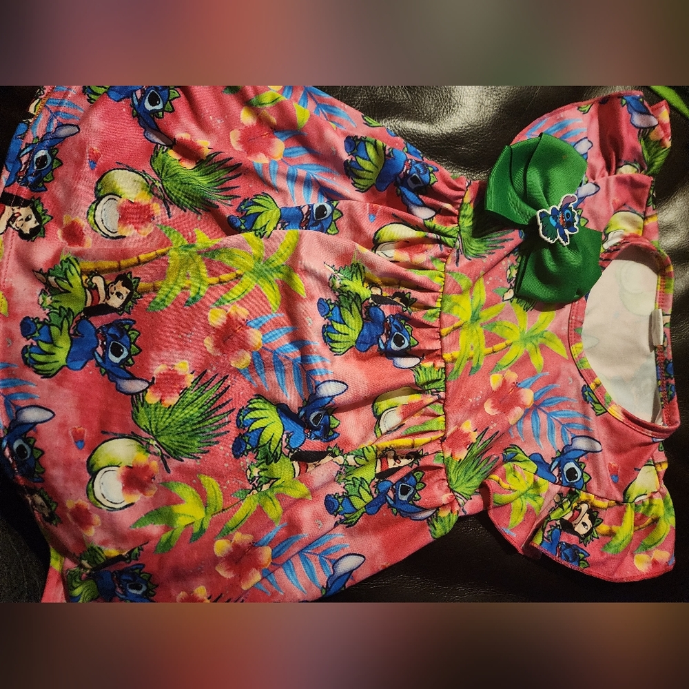 4t stitch themed dress with matching bow barrette